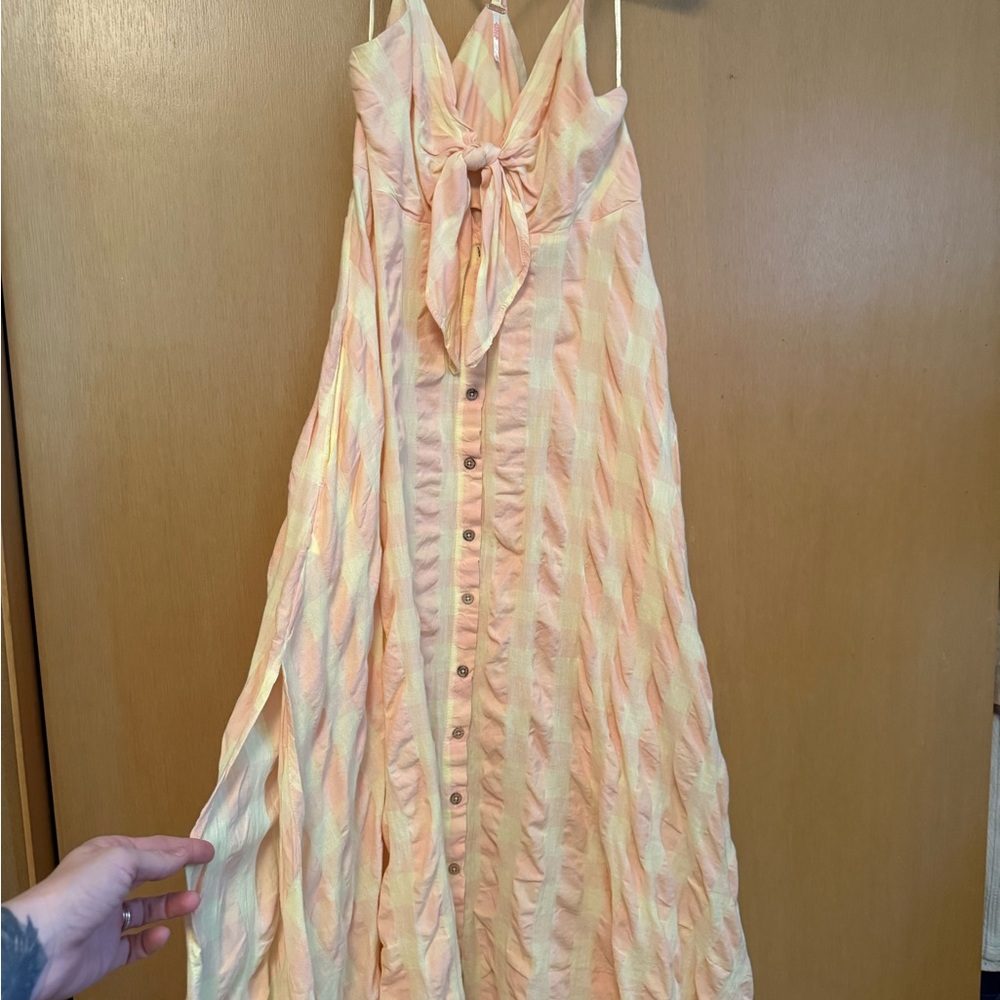 Free People Via Midi Peach Tie-Front Button-Down Maxi Dress